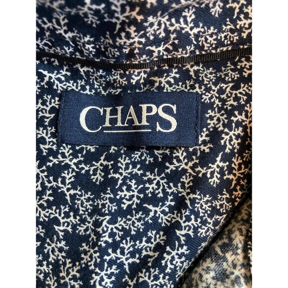 Chaps Mens Large Navy White Coral Print Long-Sleeve Button-Down Shirt Preppy - Picture 4 of 6